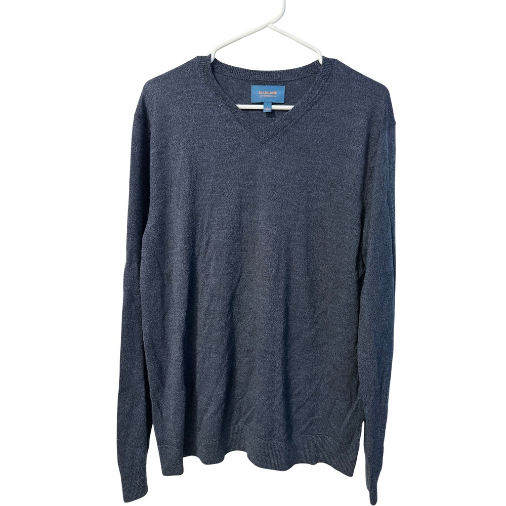 Fairlane V-Neck Sweater Mens Large Blue Merino Wool Knit